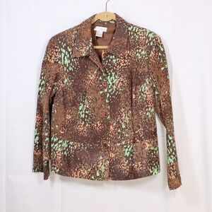 Spiegel Leather Jacket 18W Brown Womens‎ Abstract Print Button Up Blazer